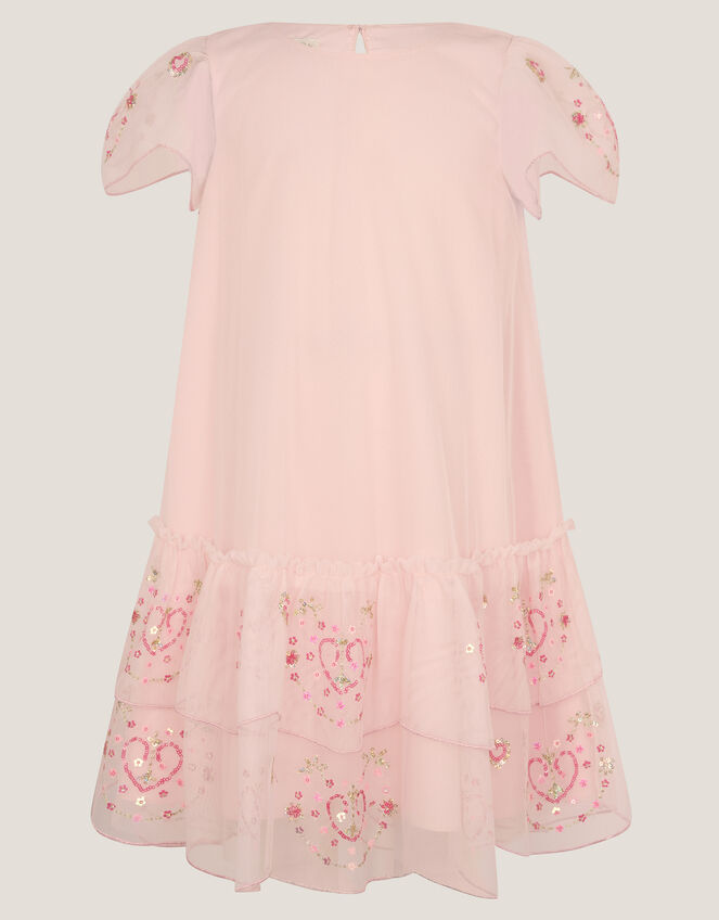 Heart Embellished Mesh Party Dress, Pink (PINK), large