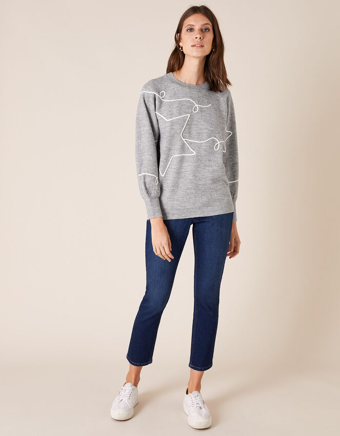 Cornelli Star Knit Jumper, Grey (GREY MARL), large