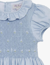 Trotters Willow Rose Hand Smocked Dress, Blue (CORNFLOWER), large