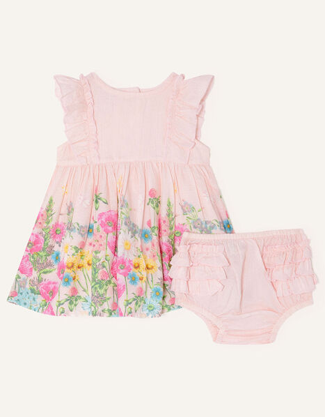 Newborn Floral Border Hem Dress Set Pink, Pink (PINK), large