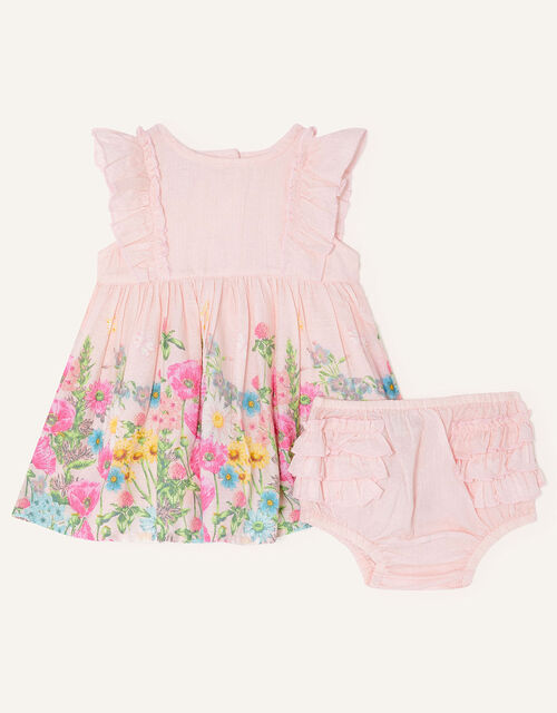 Newborn Floral Border Hem Dress Set, Pink (PINK), large