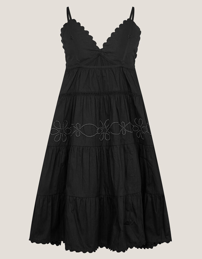Floral Embroidered Tier Dress, Black (BLACK), large