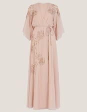 Skyla Floral Embellished Maxi Wrap Dress, Nude (NUDE), large