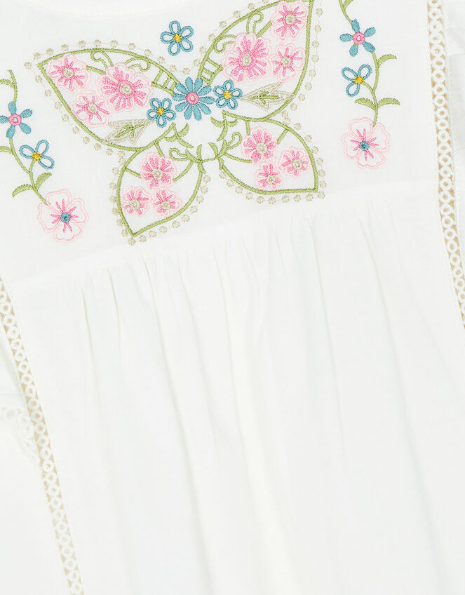 Boutique Butterfly Embroidered Flutter Sleeve Top, White (WHITE), large