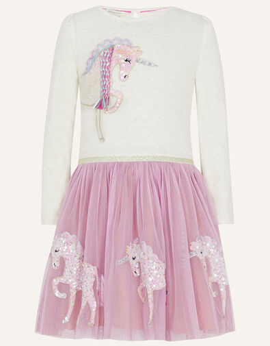 Disco Unicorn Long Sleeve Dress Pink, Pink (PINK), large