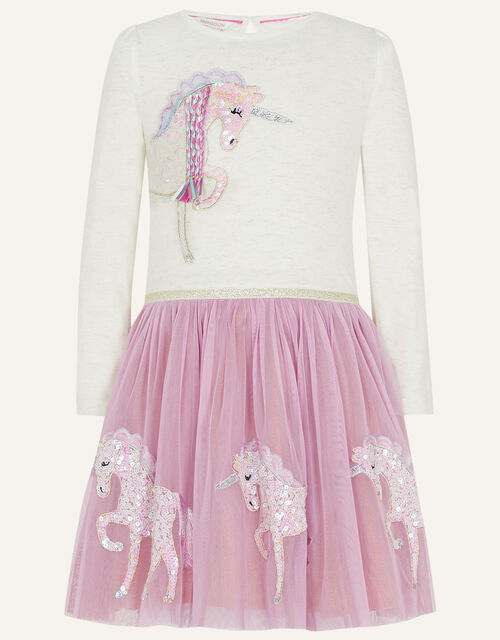Disco Unicorn Long Sleeve Dress, Pink (PINK), large
