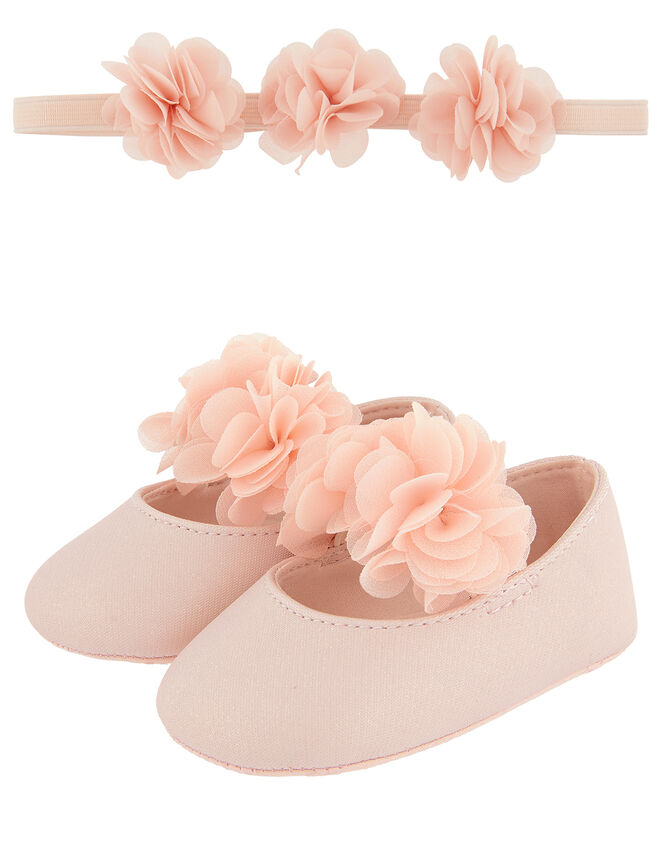Baby Macaroon Corsage Bando and Bootie Set, Pink (PINK), large