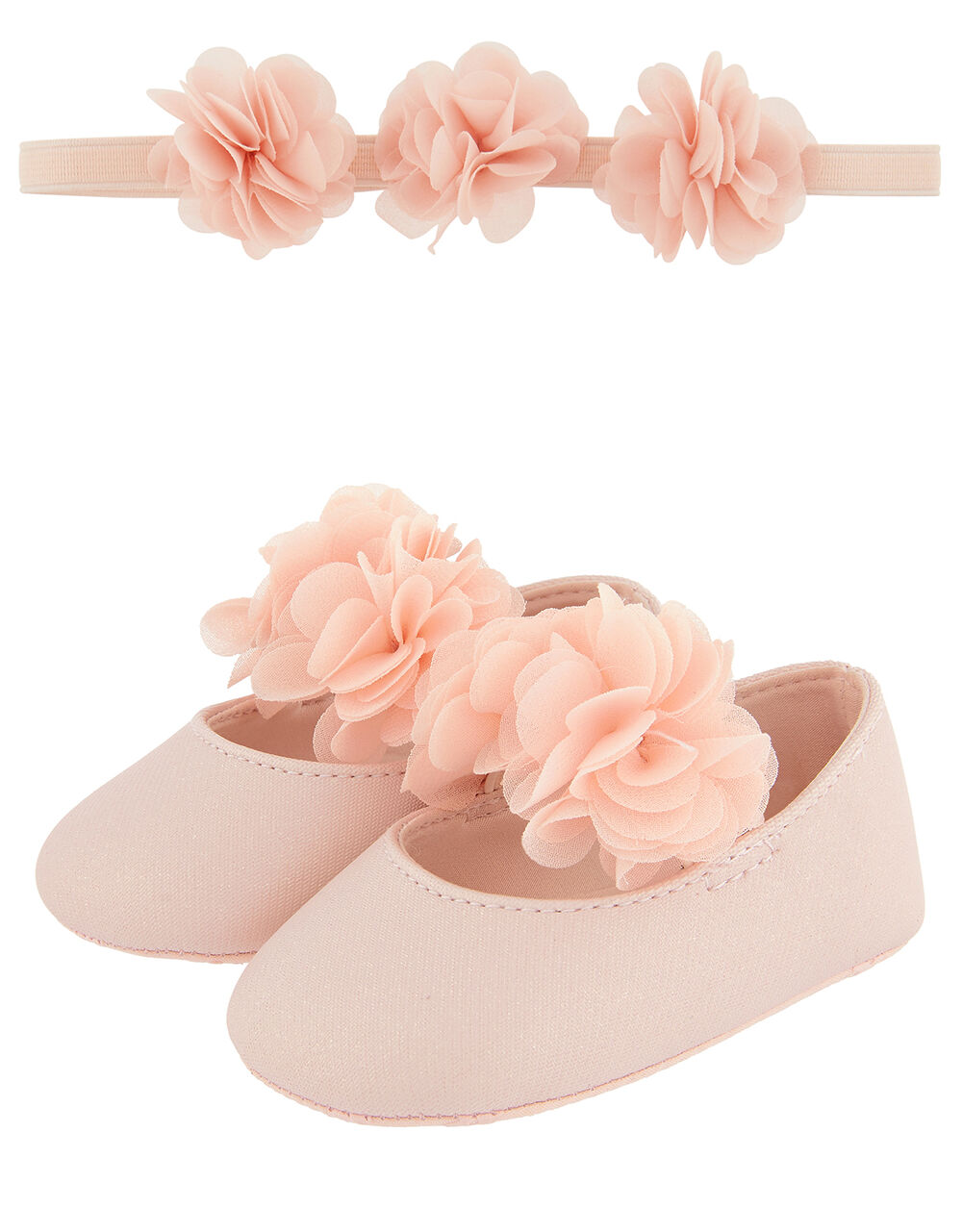 Baby Macaroon Corsage Bando and Bootie Set, Pink (PINK), large