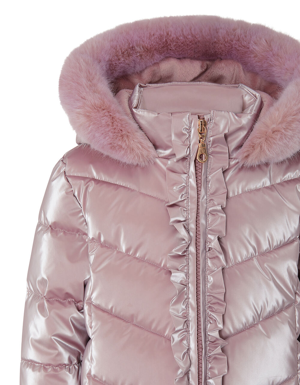 Metallic Frill Hooded Coat Pink Coats & Jackets Monsoon UK.