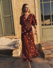 Amaya Puff Sleeve Polka Dot Maxi Dress, Red (BURGUNDY), large