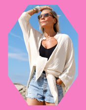 Meraki Beach Woodblock Print Beach Shirt, , large