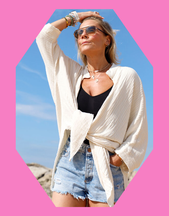 Meraki Beach Woodblock Print Beach Shirt, , large