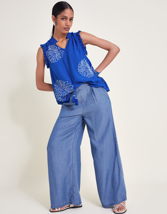 Meena Embroidered Top, Blue (COBALT), large