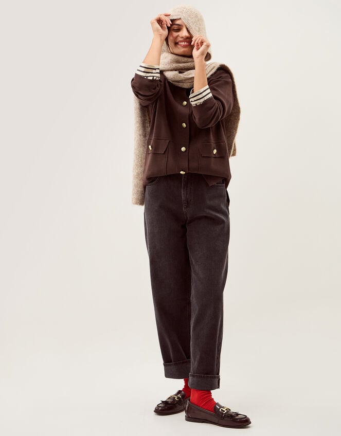 Nina Button Knit Jacket Brown