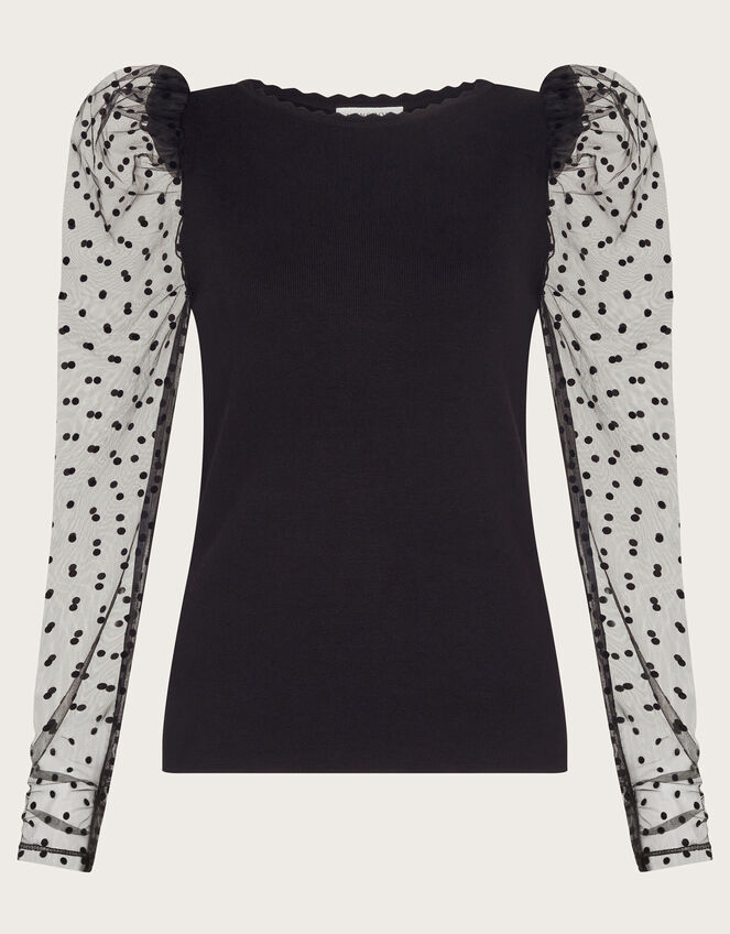 Mimi Polka Dot Sleeve Jumper, Black (BLACK), large
