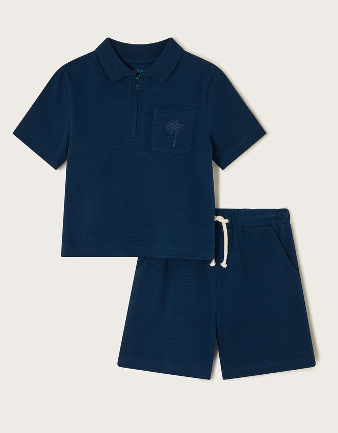 Jersey Polo Shirt and Shorts Set, Blue (BLUE), large
