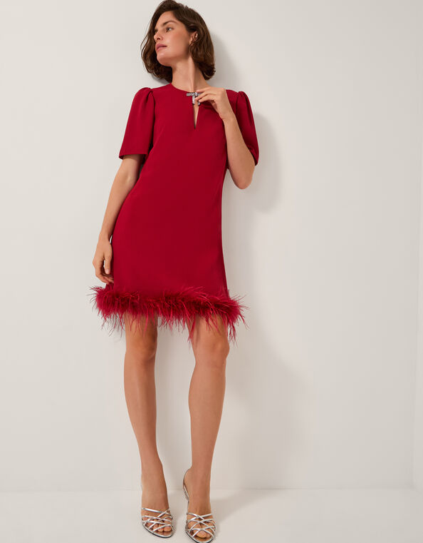 Arlette Feather Mini Dress, Red (RED), large