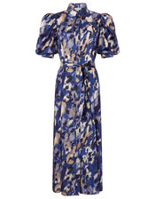 Libby Animal Print Satin Shirt Dress, Blue (BLUE), large