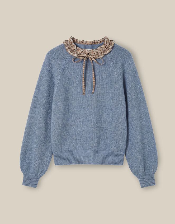 Corie Check Ruffle Collar Jumper, Blue (BLUE), large