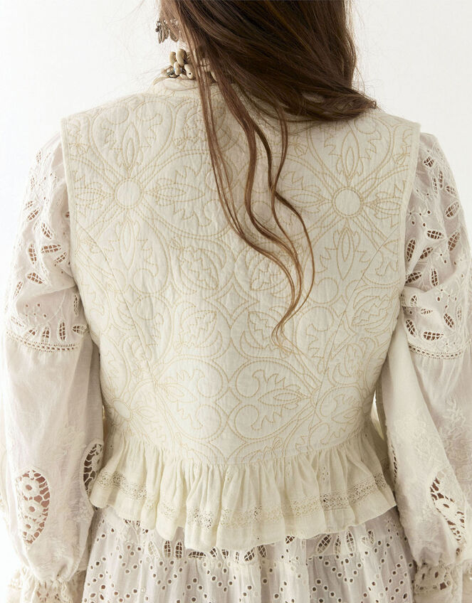 Maison Hotel Sandro Quilted Frill Waistcoat, Ivory (IVORY), large