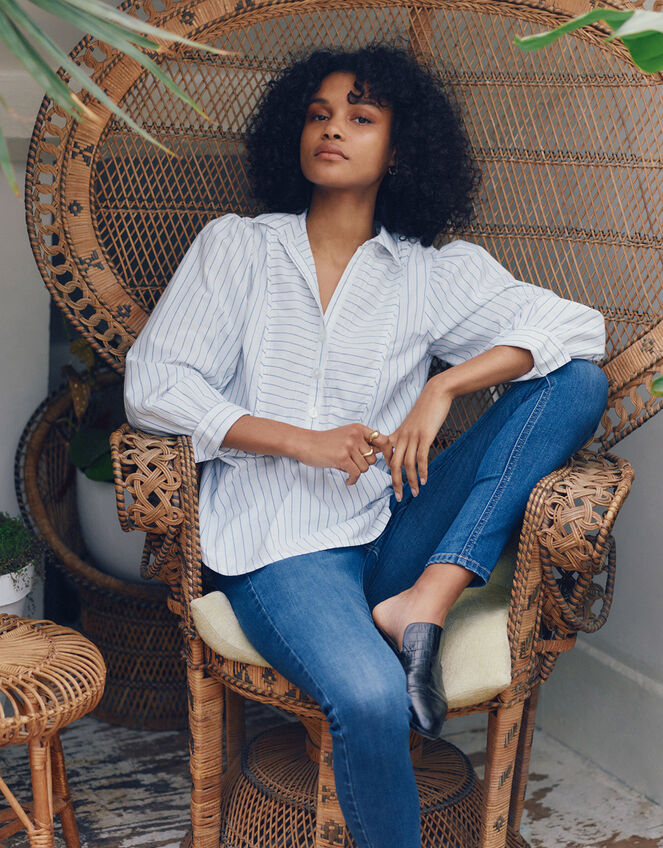 Pinstripe Poplin Shirt, Ivory (IVORY), large
