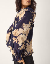 Sasha Floral Print Ruffle Blouse, Blue (NAVY), large