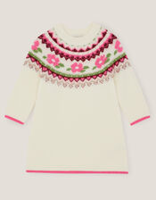 Baby Floral Fair Isle Jumper Dress, Ivory (IVORY), large