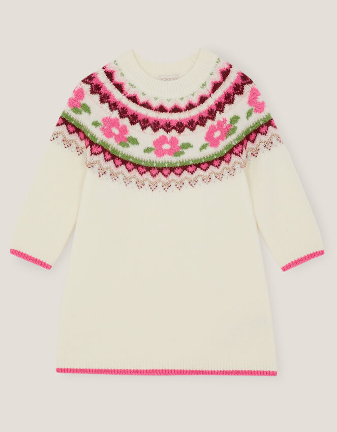 Baby Floral Fair Isle Jumper Dress, Ivory (IVORY), large