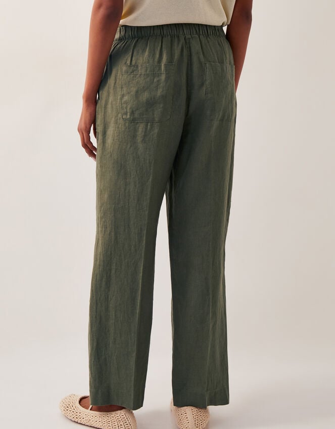 Jolie Short Linen Wide Leg Trousers, Green (KHAKI), large