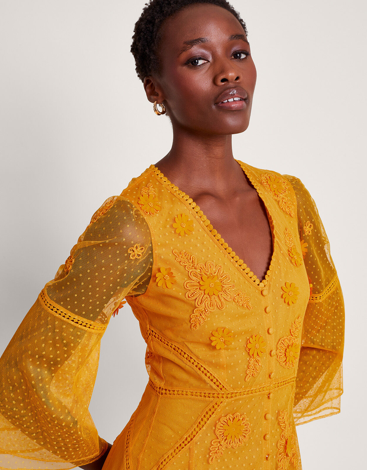 Alba Embroidered Tea Dress Yellow Evening Dresses Monsoon UK