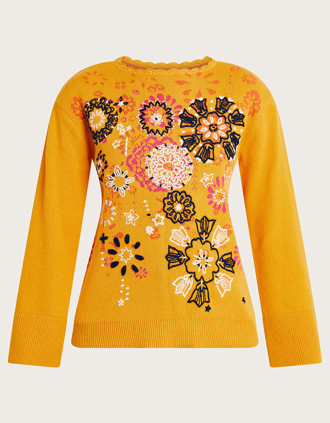Embroidered Jumper Yellow Knitwear Monsoon UK.