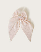 Sequin Long Bow Hair Clip, , large