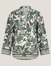 Clover Linen Blend Floral Print Blouse, Green (GREEN), large