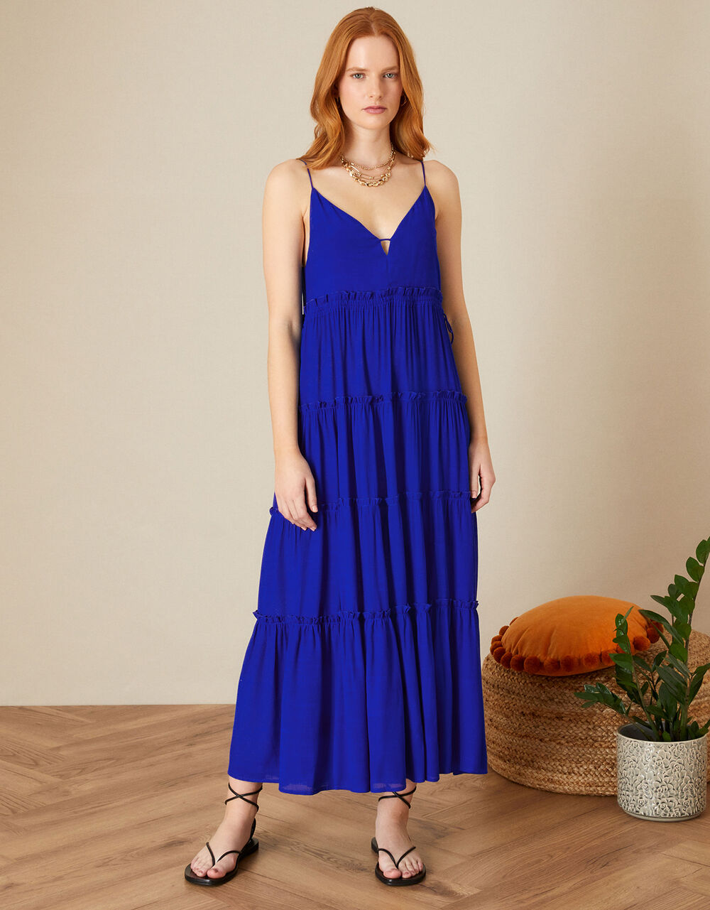 Women Dresses | Premium Cami Maxi Tiered Dress Blue - TM79456
