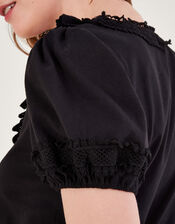 Crochet Lace Jersey Top, Black (BLACK), large