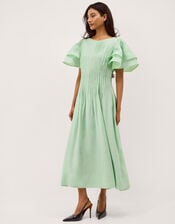 Pelia Flutter Sleeve Pleated Midi Dress, Green (MINT), large