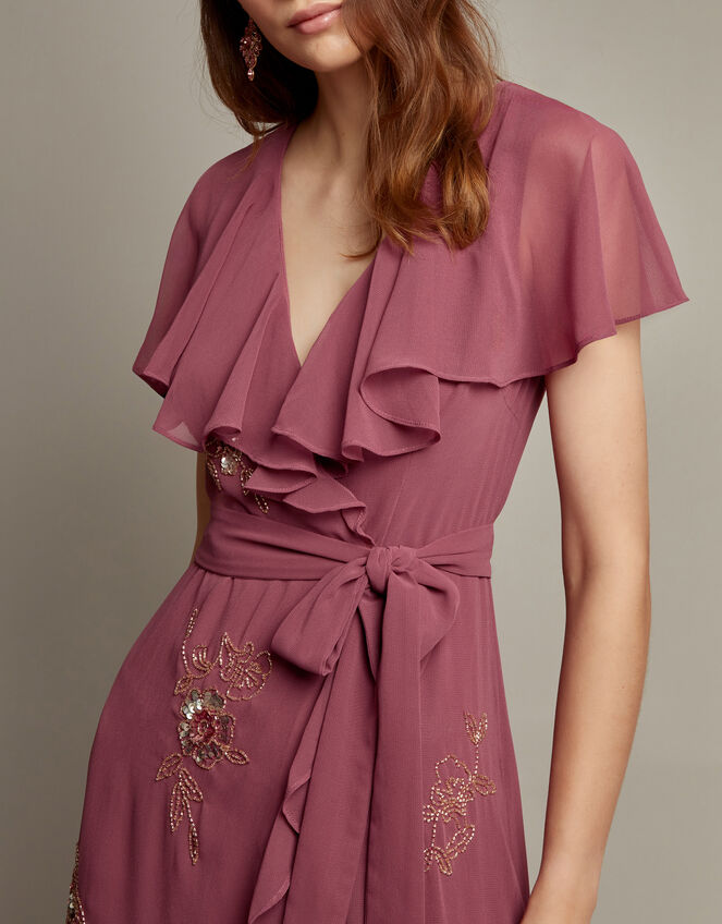 Ausha Floral Embellished Maxi Wrap Dress, DARK PINK, large