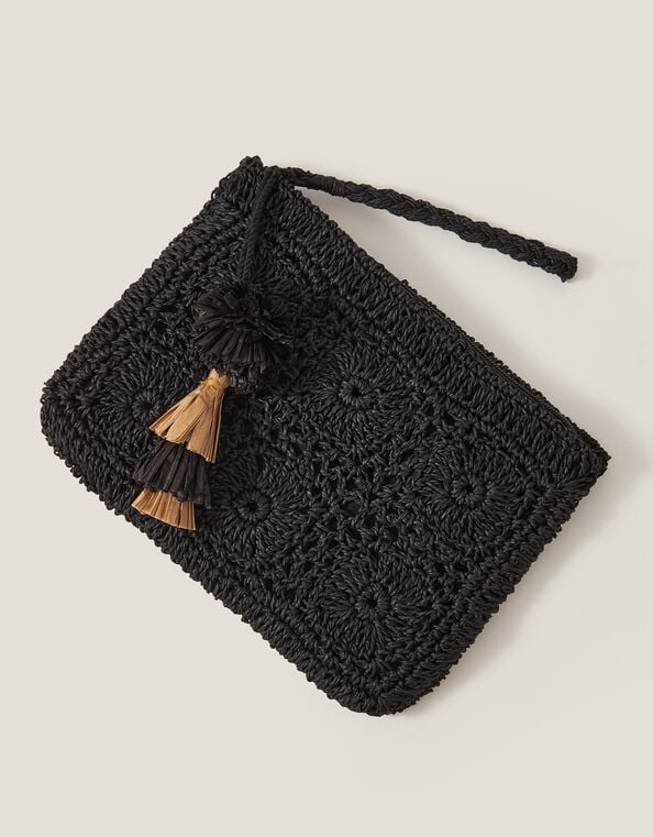 Rory Crochet Zip Pouch, Black (BLACK), large
