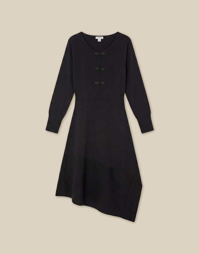 Floy Frogging Asymmetrical Knitted Midi Dress, Black (BLACK), large