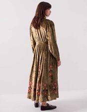 East Sophia Floral Embroidered Velvet Midi Dress, Green (GREEN), large