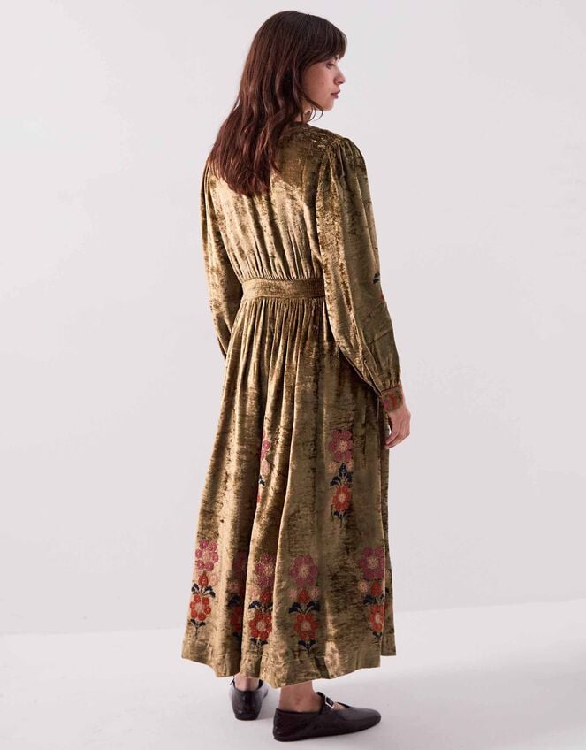 East Sophia Floral Embroidered Velvet Midi Dress, Green (GREEN), large