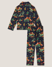 Christmas Dinosaur Print Long Pyjamas Set, Blue (NAVY), large
