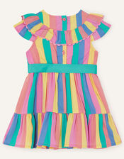 Baby Bold Stripe Ruffle Front Dress, Pink (PINK), large