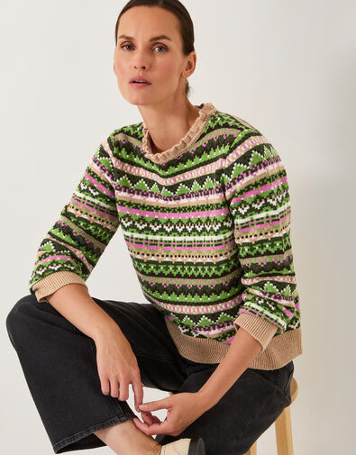 Fira Fair Isle Jumper, Green (GREEN), large