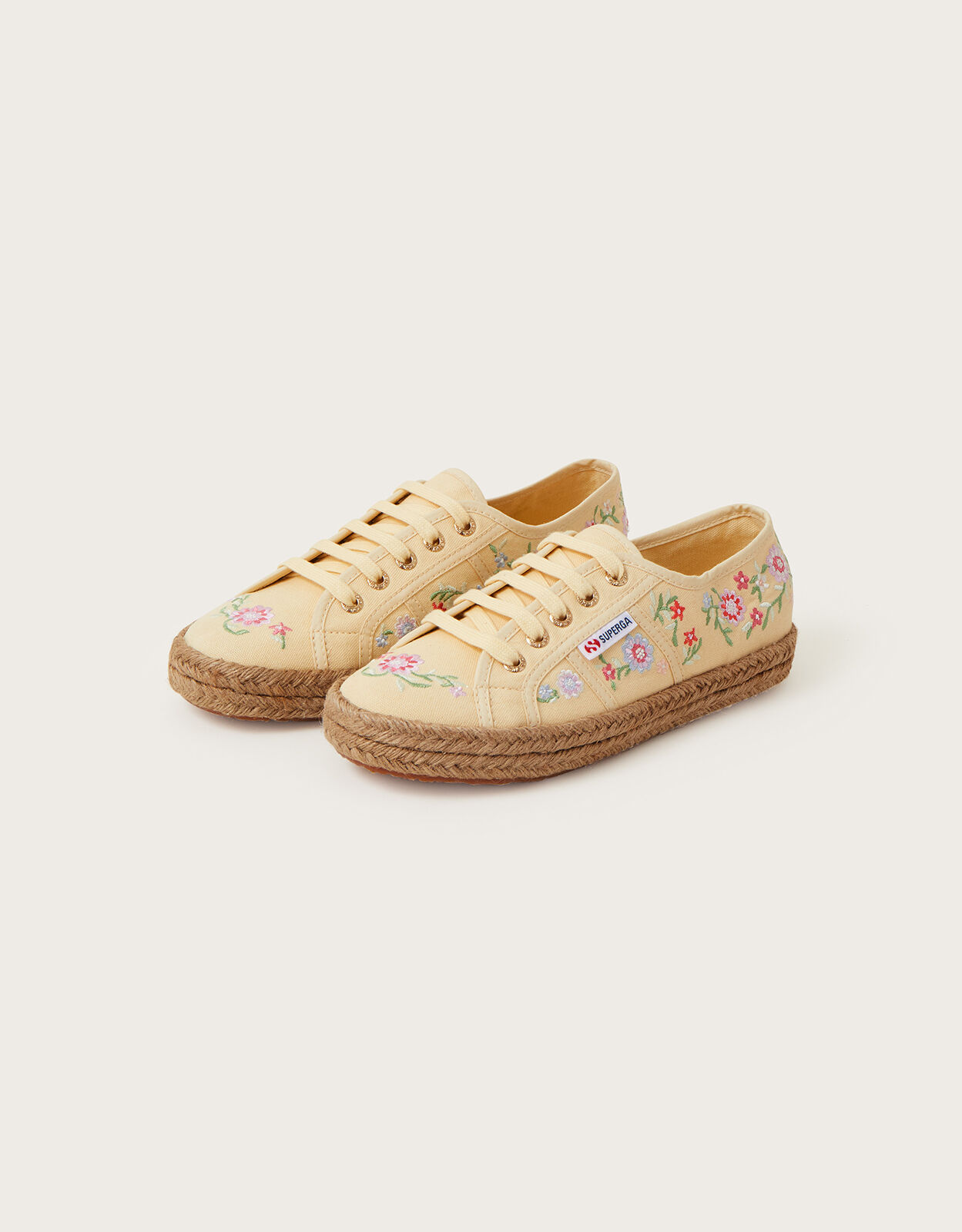 Superga Embroidered Espadrille Trainers Yellow Women s Shoes