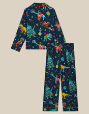 Christmas Dinosaur Jersey Long Pyjamas Set, Blue (NAVY), large