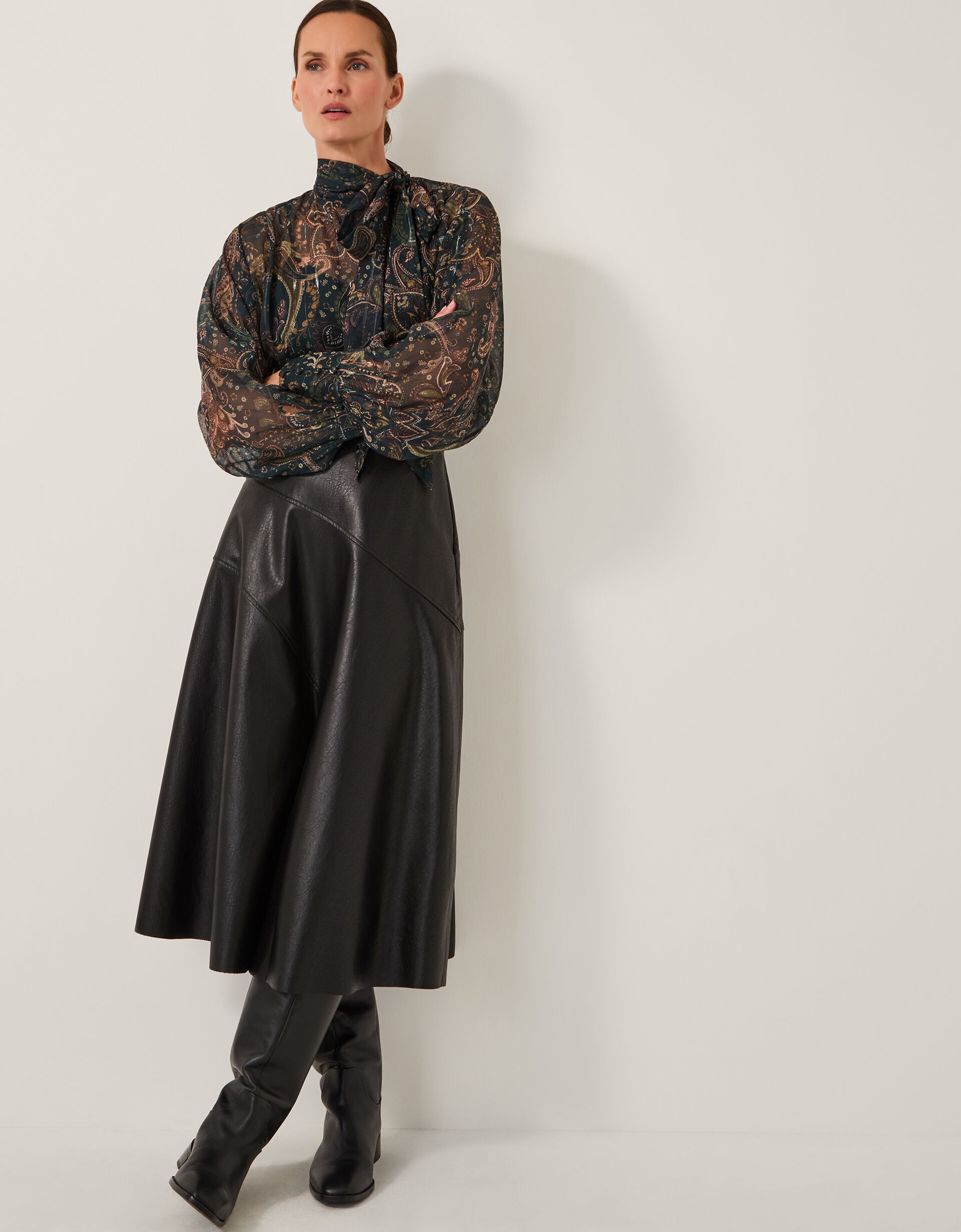 Marnie Faux Leather Midi Skirt Black