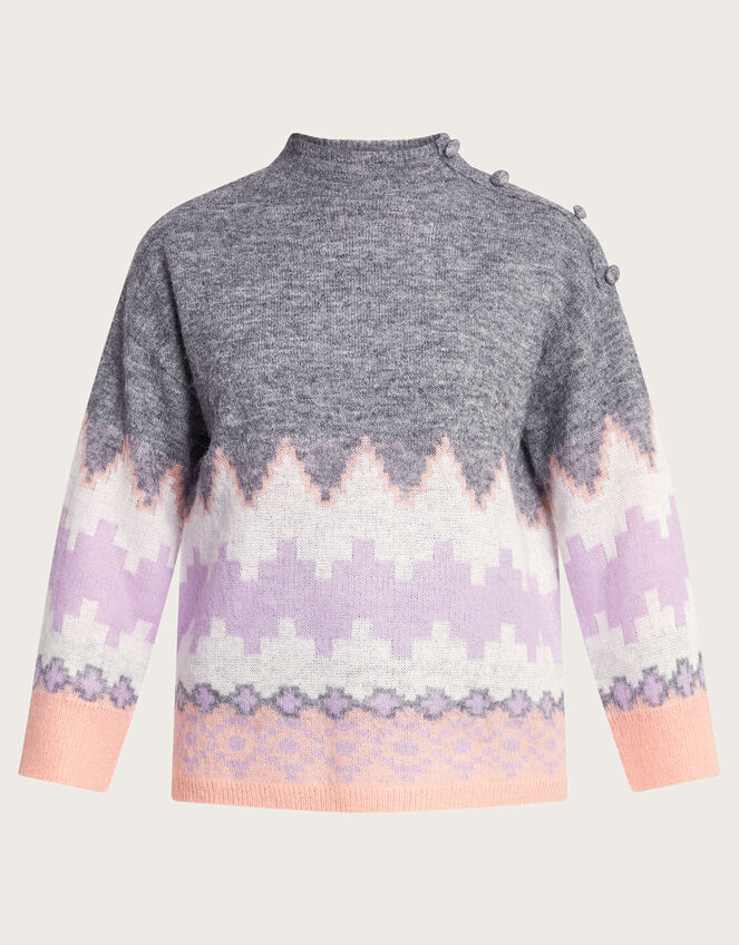Ami Aztec-Inspired Jumper, Grey (GREY), large
