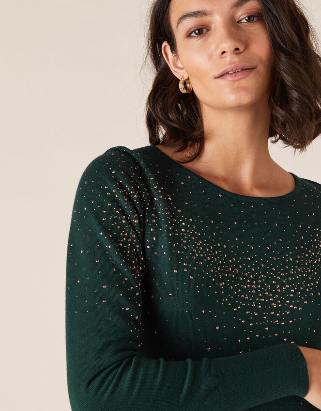 Hotfix Gem Knit Jumper with Sustainable Viscose, Green (DARK GREEN), large
