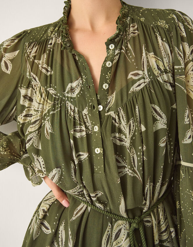 Leona Print Long Sleeve Midi Dress Green